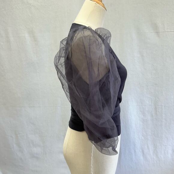 Zara organza statement puff sleeve knit cropped wrap top size large NWT - Picture 9 of 16